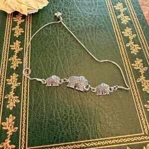 ROSS SIMON Sterling Silver 3 Trio Bali Lucky Elephant bolo link chain-bracelet
